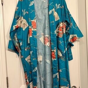 Floral Kimono Robe in Teal and Red